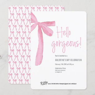 Invitación Hola Galentine's Day Hermoso Lazo de Listón Rosa