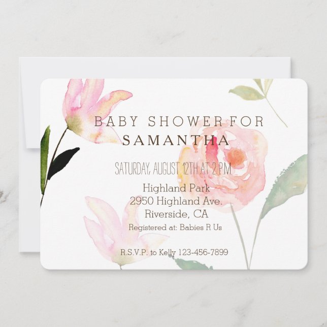 Invitación Hola hermosa acuarela Floral ducha de bebé (Anverso)