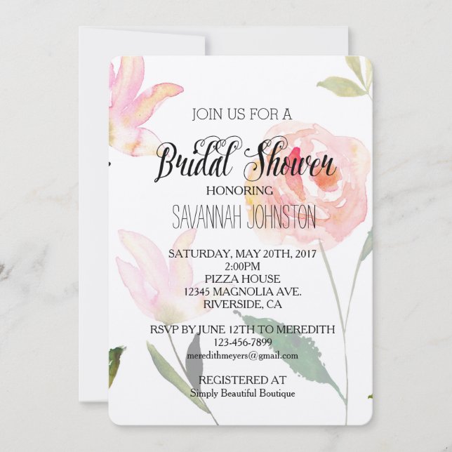Invitación Hola hermosa acuarela Floral ducha de novia (Anverso)