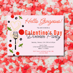 Invitación Hola Hermoso Día de Galentines Fiesta de Cena Rosa