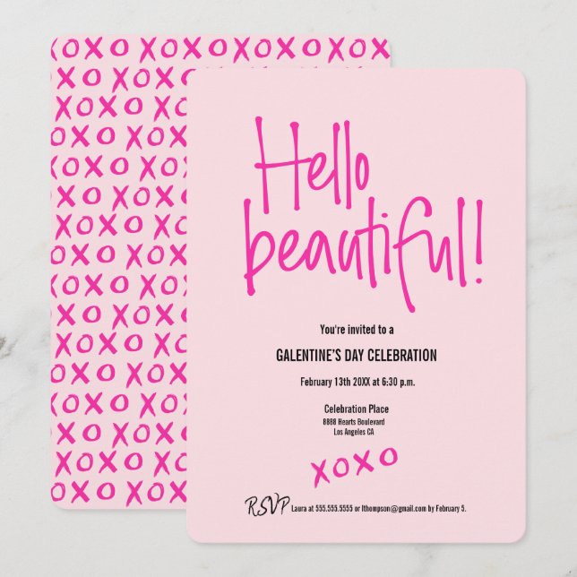 Invitación ¡Hola, Hermoso! Personalizado rosa xoxo del Día de (Anverso / Reverso)