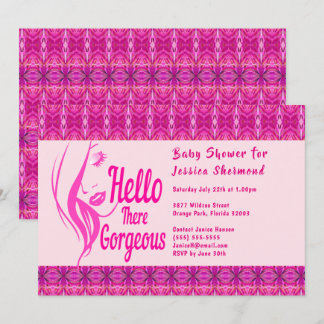 Invitación Hola, Lady Face Baby Shower Patrón rosa