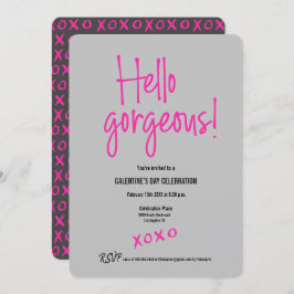 Invitación Hola magnífico día de Galentine xoxo gris rosa