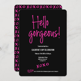 Invitación Hola magnífico el día de Galentine xoxo rosa negro