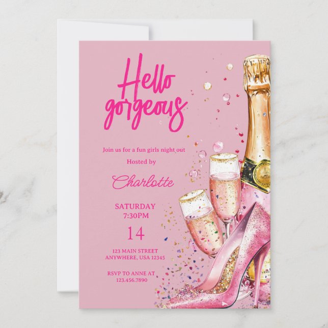 Invitación Hola magnífico Purpurina del Día de Galentine (Anverso)