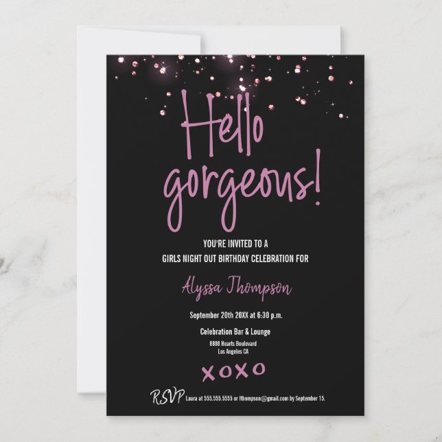 Invitación Hola magníficos Purpurinas Chicas Noche fuera Cump (Anverso)