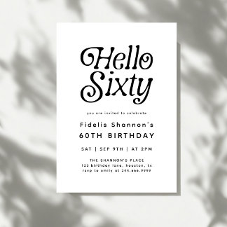 Invitación Hola mínima Sesenta y moderno retro 60 cumpleaños