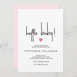 Invitación Hola Moderna Bebé Chica Ducha Invitan Corazón Rosa