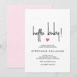 Invitación Hola Moderna Bebé Chica Ducha Invitan Corazón Rosa