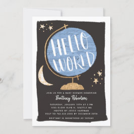 Invitación Hola Mundo Baby Shower Blue Globe