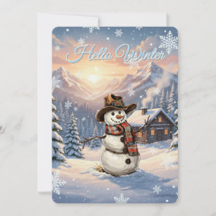 Invitación Hola muñeco de nieve de invierno texto personaliza
