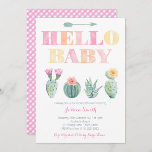 Invitación ¡Hola, nena! Cactus Baby Shower o Sip y ver