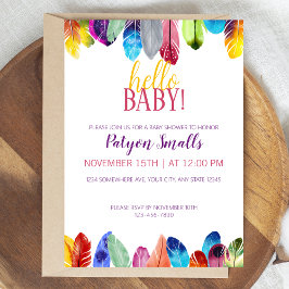 Invitación ¡Hola, nena! Feathers Baby Shower