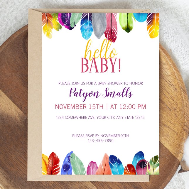 Invitación ¡Hola, nena! Feathers Baby Shower (Subido por el creador)