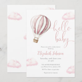 Invitación Hola Niña Bebé Globo Aerostático Rosa Baby Shower