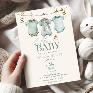 Invitación Hola Niño Ropa de Bebé Línea Boho Baby Shower