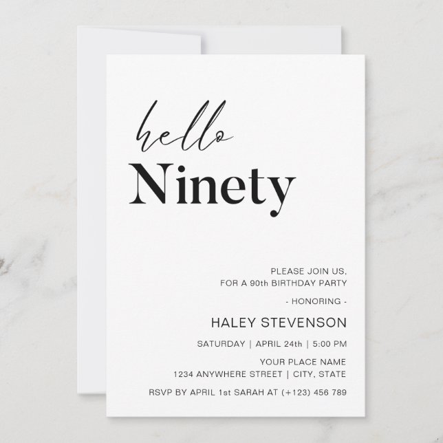 Invitación Hola Noventa Cumpleaños 90 Moderno Chic minimalist (Anverso)