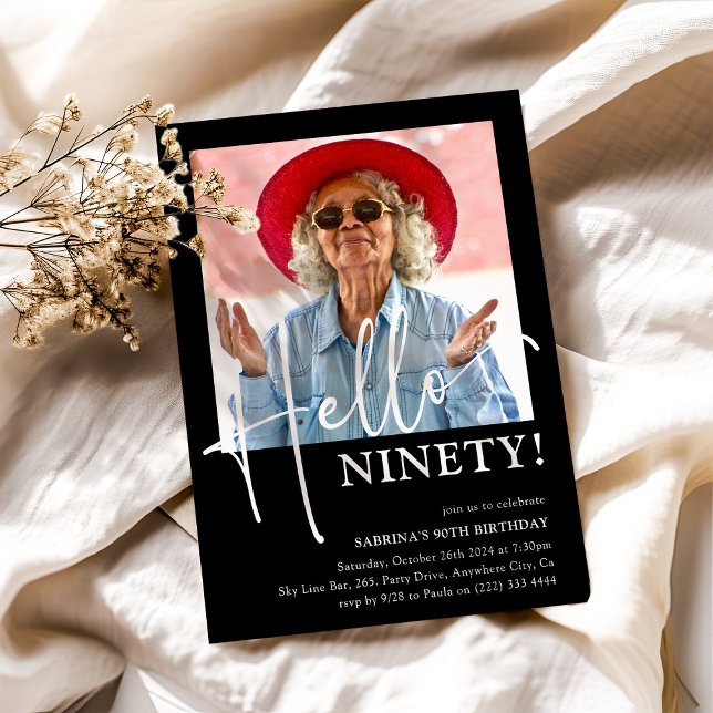 Invitación Hola NOVENTA! Cumpleaños mínimo de 90 años (Subido por el creador)
