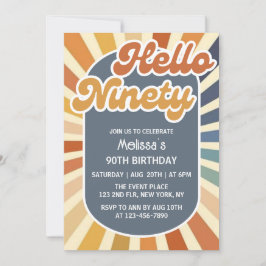 Invitación Hola Noventa Retro Sun Groovy Wave 90 cumpleaños