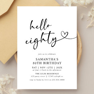 Invitación Hola Ochenta Cumpleaños 80 en Blanco y Negro