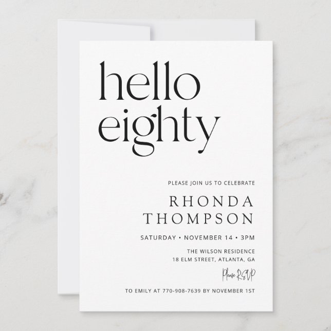Invitación Hola Ochenta Cumpleaños Clásico Simple 80 (Anverso)