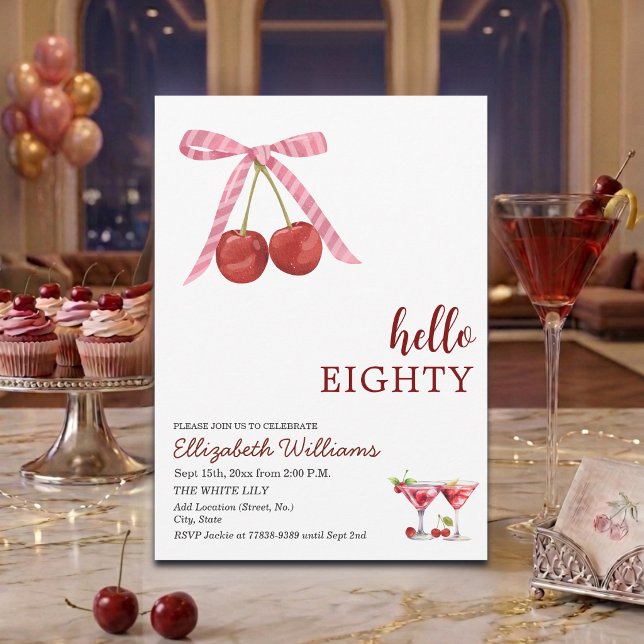 Invitación Hola Ochenta Cumpleaños Fiesta Martini de Cereza (Subido por el creador)