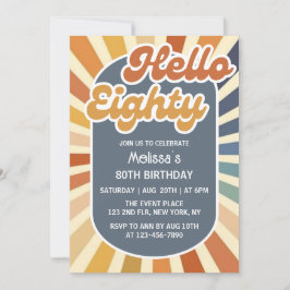 Invitación Hola Ochenta Retro Sun Groovy Ola 80 cumpleaños