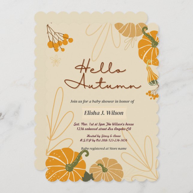 Invitación Hola otoño otoño, fiesta de cumpleaños de la ducha (Anverso / Reverso)