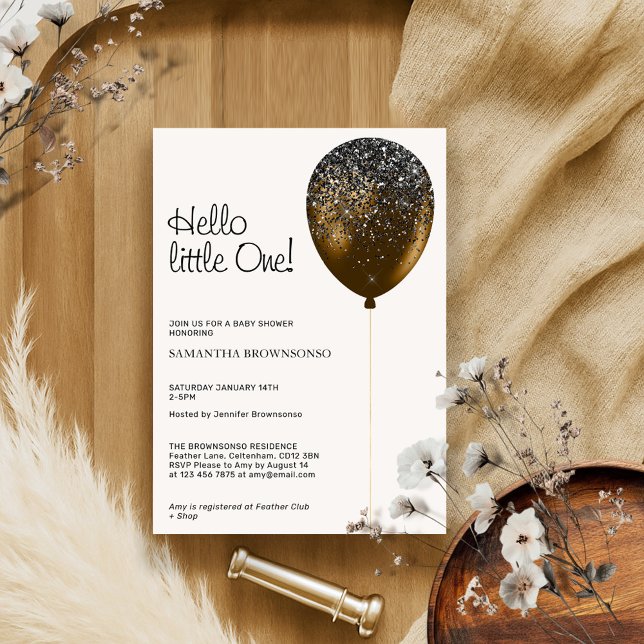 Invitación Hola pequeño globo brillo glamour gotea bronce (Subido por el creador)