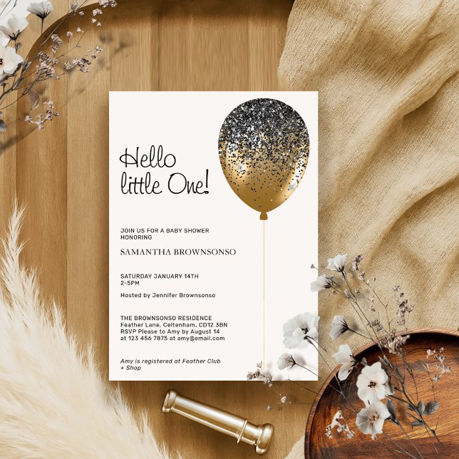 Invitación Hola pequeño globo glamour brillo (Subido por el creador)