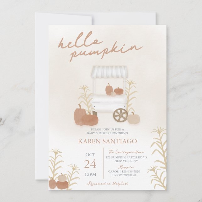 Invitación Hola Pumpkin Fall Baby Shower Invita (Anverso)