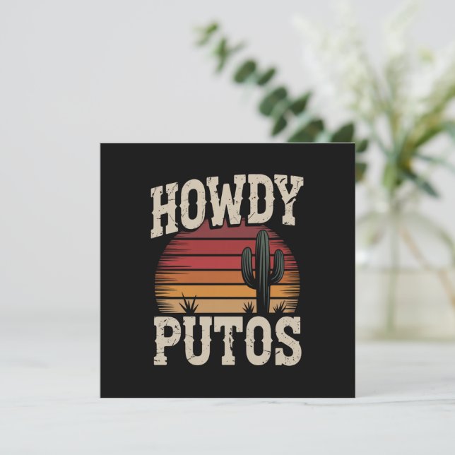 Invitación Hola Putos Cactus Divertido Retro Antiguo (Anverso de pie)