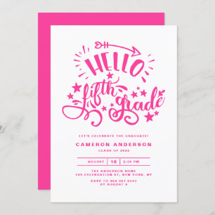 Invitación Hola, quinto grado   Graduación rosa de cuarto gra