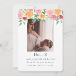 Invitación Hola Recién nacido Foto Flores rosa personalizadas