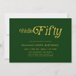 Invitación Hola Retro Green & Gold 50th Birthday Invitation