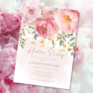 Invitación Hola Sesenta cumpleaños 60 de Rubor Pink Peony