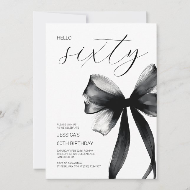 Invitación Hola Sesenta Cumpleaños 60 Partido Elegante Escrit (Anverso)