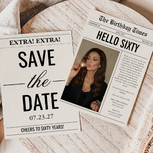 Invitación Hola Sesenta Foto Periódico Cumpleaños 60