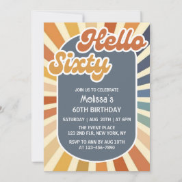 Invitación Hola Sesenta Retro Sun Groovy Ola 60 cumpleaños
