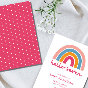 Invitación Hola Siete Chicas Arcoiris, sétimo cumpleaños