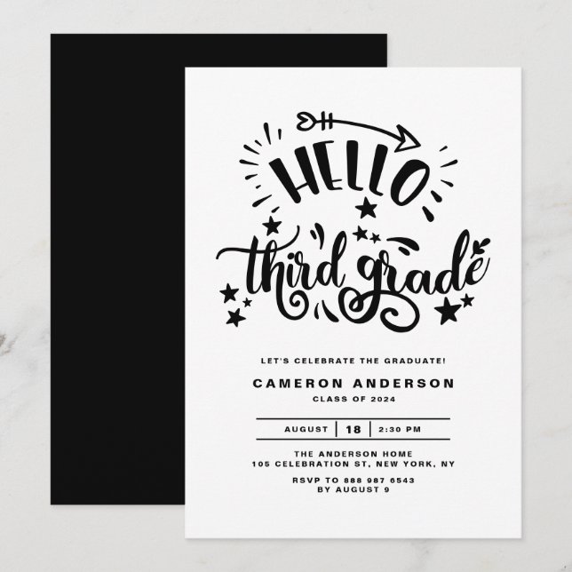 Invitación Hola tercer grado | Graduación en segundo grado ne (Anverso / Reverso)