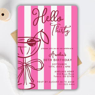 Invitación Hola Treinta Cóctel 30 cumpleaños Rojo rosa