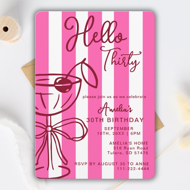 Invitación Hola Treinta Cóctel 30 cumpleaños Rojo rosa (Subido por el creador)