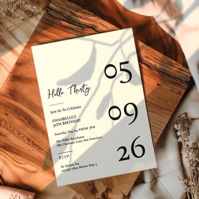 Invitación Hola treinta cumpleaños minimalista moderno 30 (Subido por el creador)