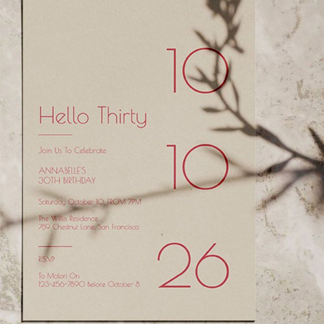 Invitación Hola treinta cumpleaños minimalista moderno 30 (Subido por el creador)