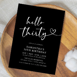 Invitación Hola Treinta Cumpleaños Moderno 30 Negro y Blanco
