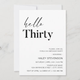 Invitación Hola Treinta Cumpleaños Moderno Blanco Minimalista