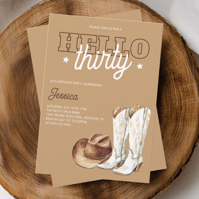 Invitación Hola Treinta Cumpleaños Rústico de Campo 30 Años (Hello Thirty Rustic Country 30th Birthday Party Invitation)