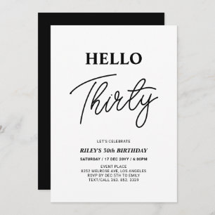Invitación Hola Treinta Fiesta de cumpleaños 30 en blanco y