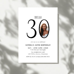 Invitación Hola Treinta foto en blanco y negro 30 cumpleaños